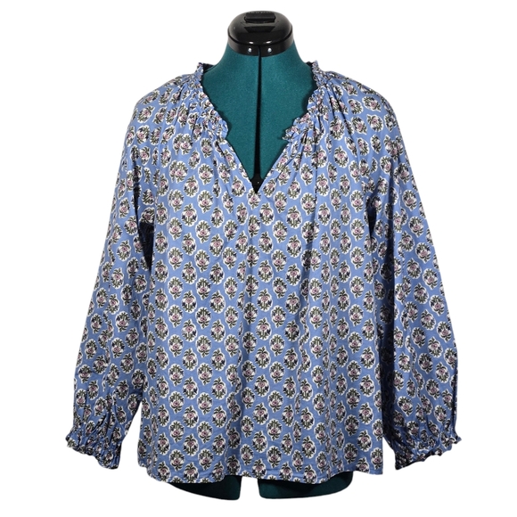 J. Crew Tops - J. Crew Cotton Floral Top Blouse Boho Blue Medium